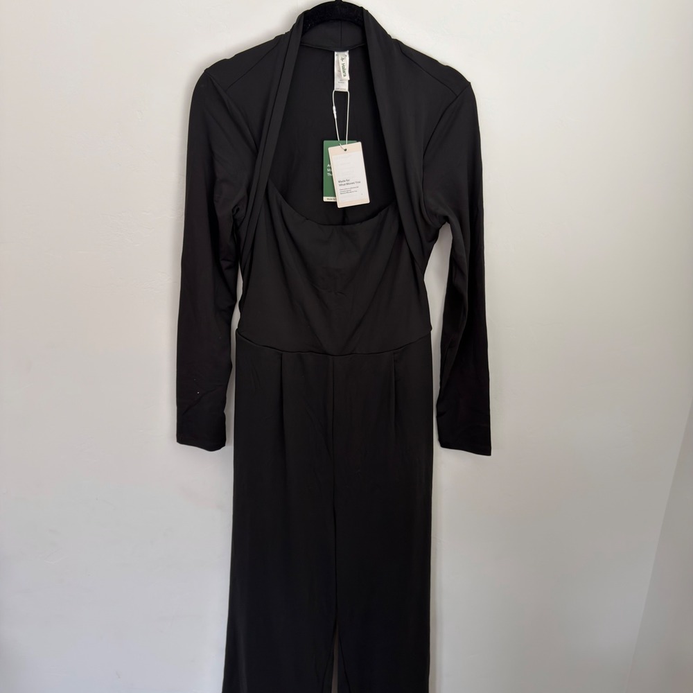 Halara Black Long Sleeve Wide Leg Cutout Back 3D Fleece Jumpsuit Womens Large NW